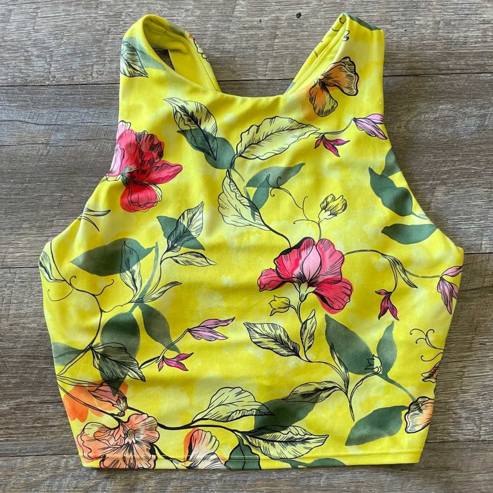 Athleta Floral Racerback Crop Top Tank Top